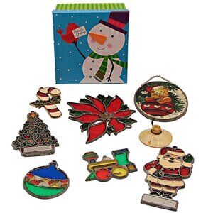 Lot 7 Vintage Mixed Christmas Holiday Acrylic Glass Stained Suncatcher Ornaments